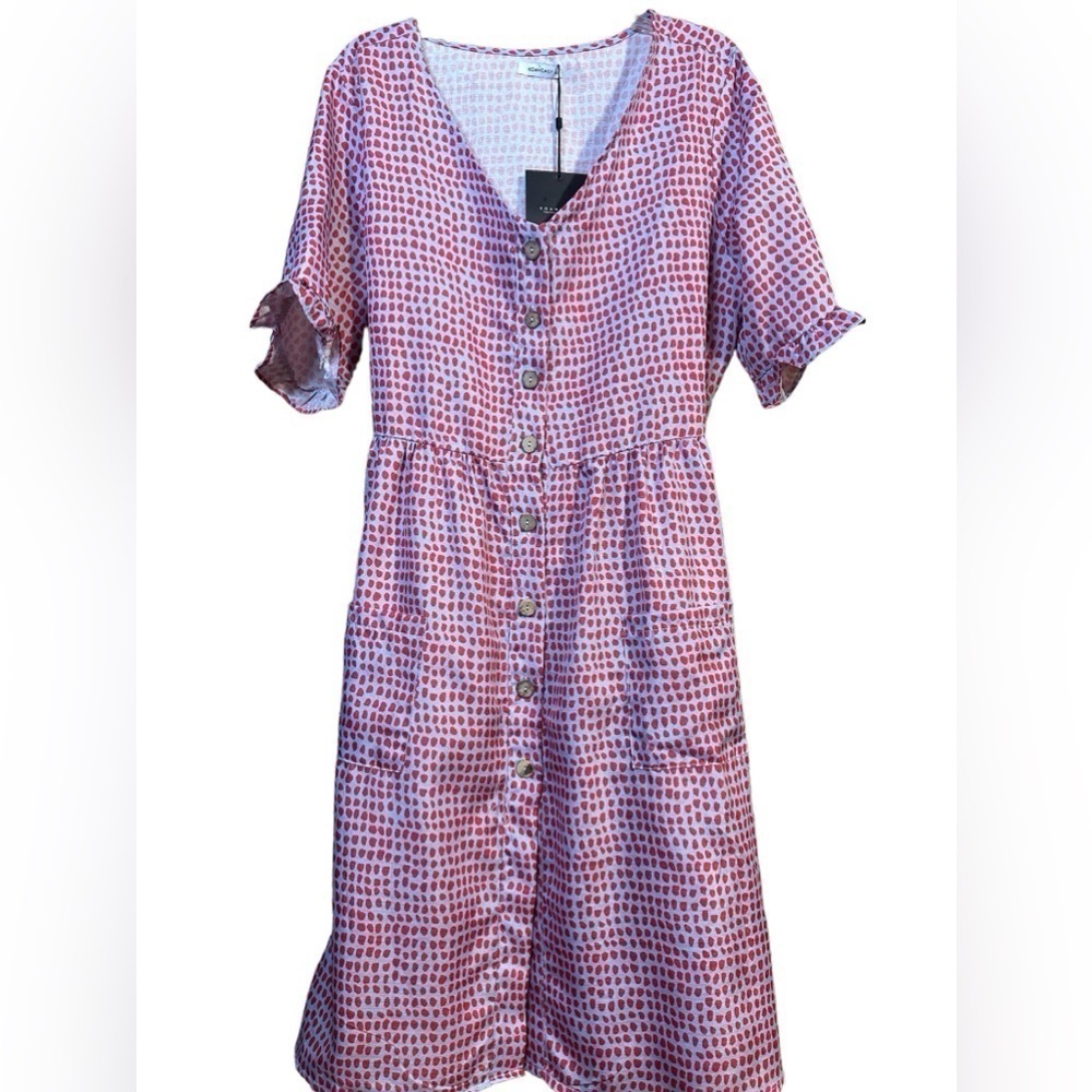 Koandaily Plus Size V Neck Button Down Short Sleeve Ruffle Polka Dot Midi Dress